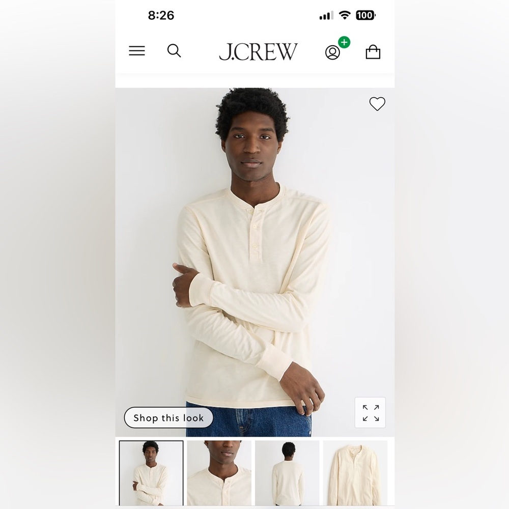 J. Crew Large Ivory Garment-dyed slub cotton henley